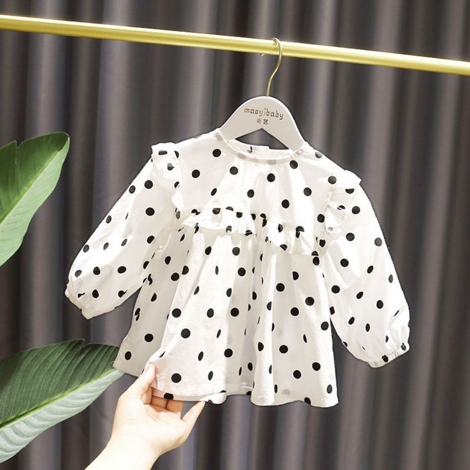 Áo Sơ Mi Dài Tay Vải Cotton Họa Tiết Chấm Bi Dành Cho Bé Gái