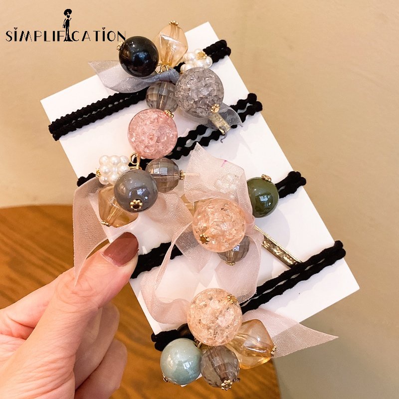 Dây Cột Tóc Đính Hạt Ngọc Trai / Dây Buộc Tóc Đuôi Ngựa Co Giãn Thời Trang Cho Nữ Giá Đỡ