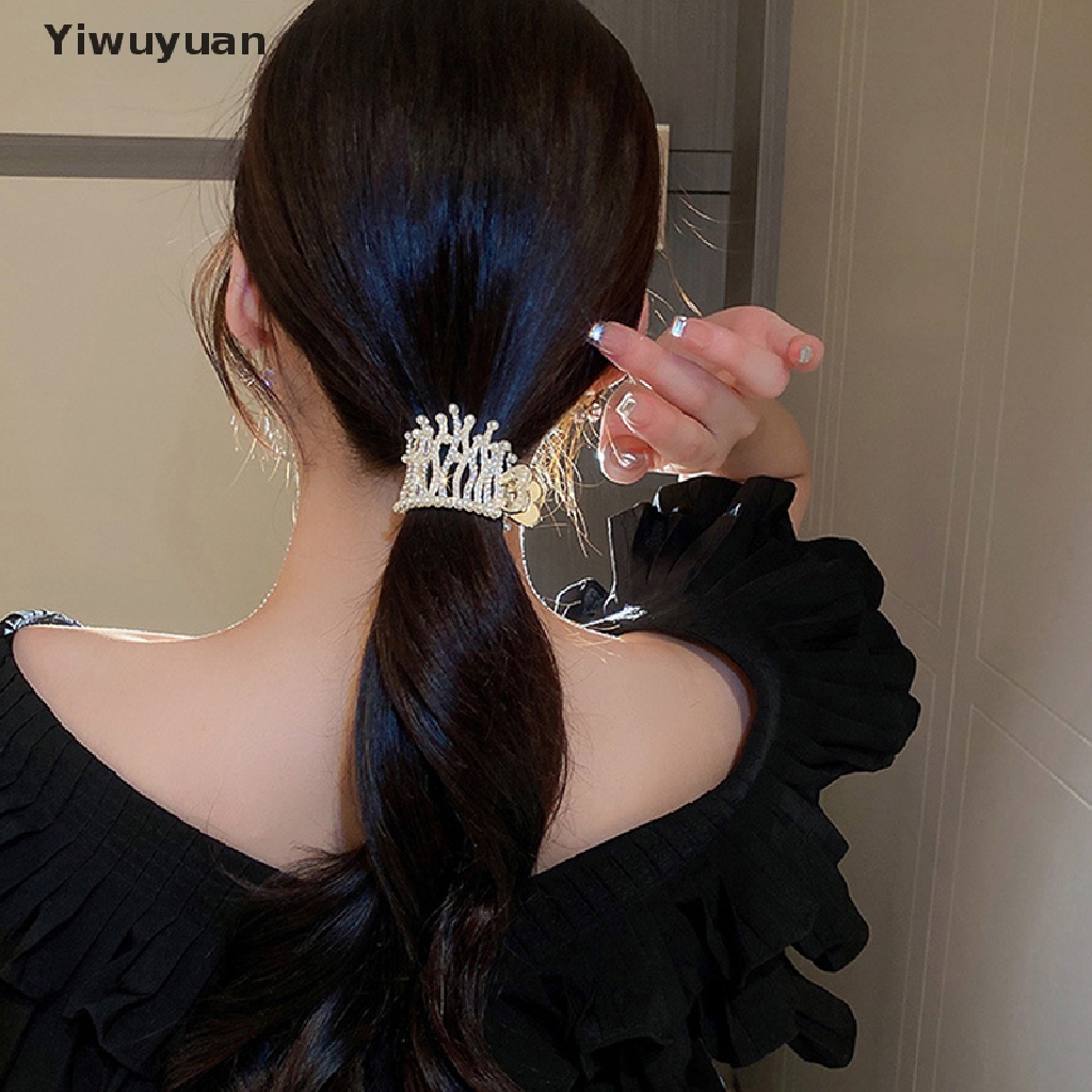 < Yiwuyuan > Kẹp Tóc Móng Vương Miện Đính Đá Ngọc Trai Giả Cao Cấp Phụ Kiện Tóc Đuôi Ngựa
