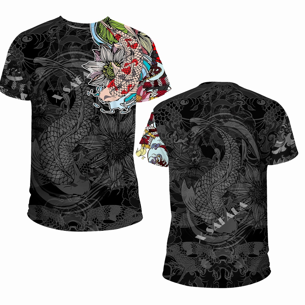 Áo Thun Cổ Tròn In Hình Đầu Rồng 3D Samurai Nhật Bản Chất Lượng Cao Cho Nam Nữ