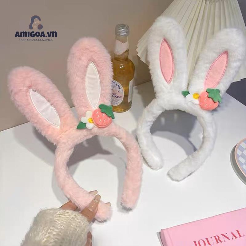 ✨✨Băng Đô Cài Tóc Tai Thỏ / Hoa / Dâu Tây Bằng Lông Nhung Dễ Thương Xinh Xắn
