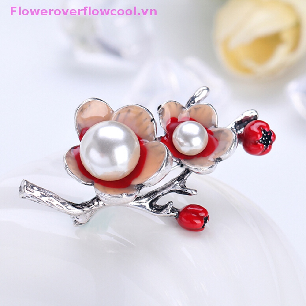 Ghim Cài Áo Hình Hoa Đính Ngọc Trai Tráng Men Thời Trang Cho Cô Dâu