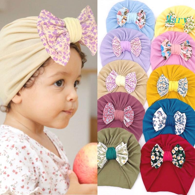 Mũ Trùm Đầu Bằng Vải Mềm Thắt Nơ In Hoa Màu Trơn Dành Cho Bé Sơ Sinh