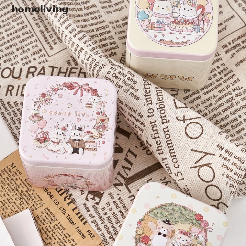Hộp Thiếc Đựng Bánh Kẹo In Hình Gấu Thỏ Hoạt Hình Kiểu Vintage