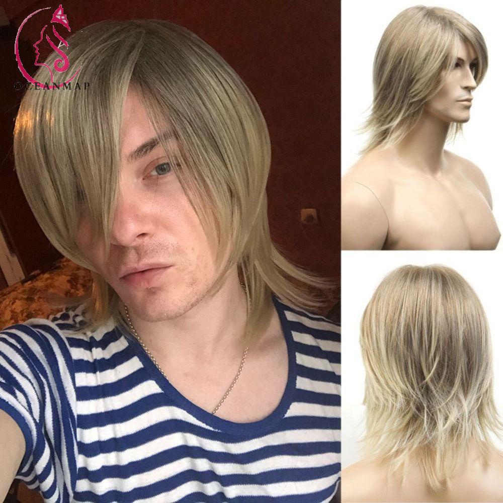 Bộ Tóc Giả Thẳng Dài Trung Bình 70s 80s Bằng Sợi Tổng Hợp Mềm Chịu Nhiệt Hóa Trang Halloween Cho Nam