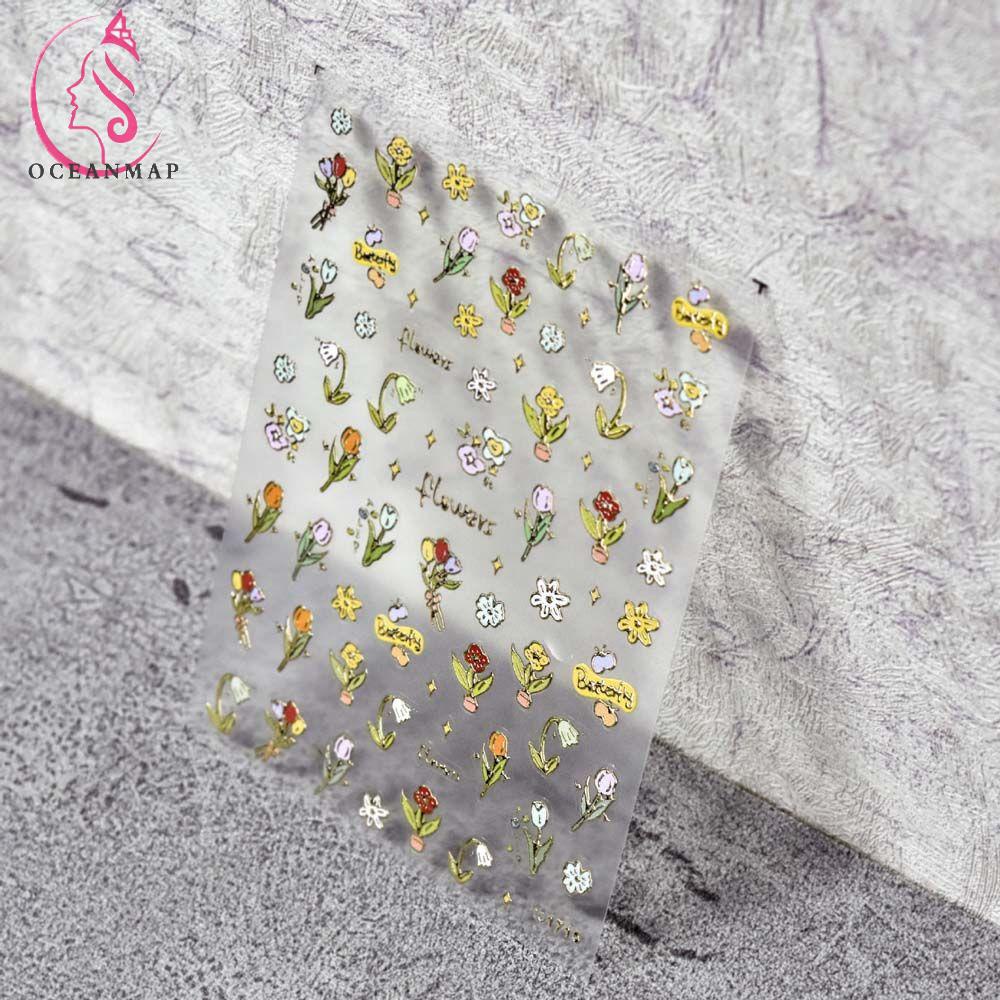 [Hàng mới về] Hình dán móng tay hình hoa tulip khắc dập nổi 5D DIY tự dính dễ thương thời trang xuân hè cho salon