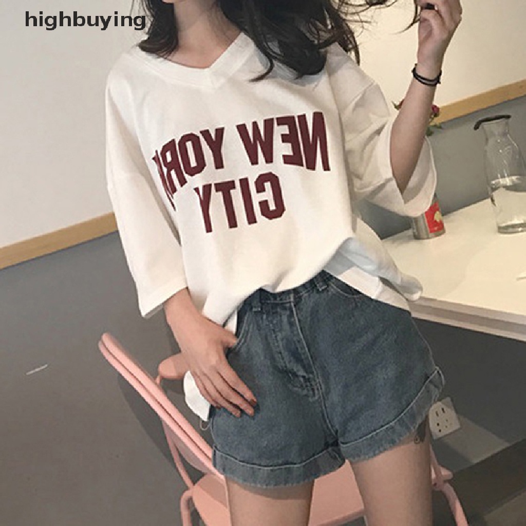 Áo Thun Nữ Tay Ngắn Cổ Chữ V In Chữ Thời Trang