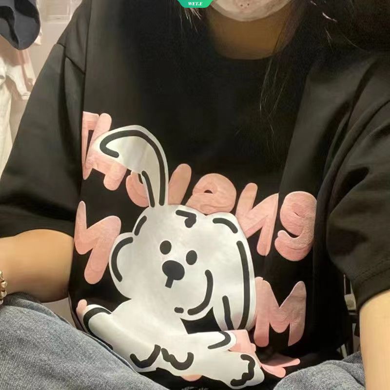 Áo Thun Tay Ngắn In Hình Thỏ Kiểu Mỹ Cổ Điển Thời Trang Mùa Hè 2023 Cho Nữ