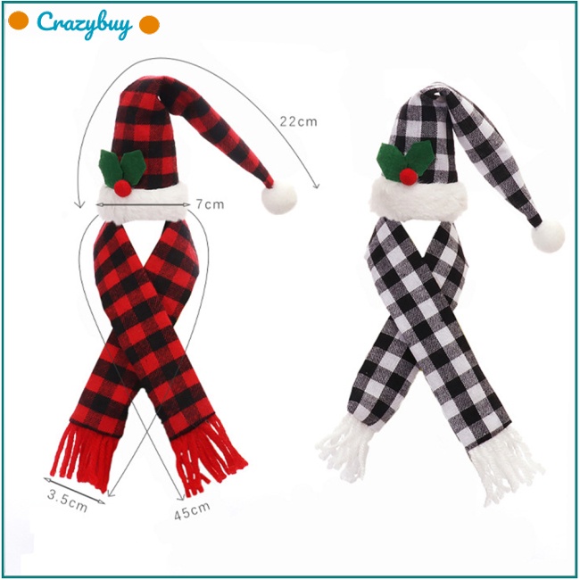 Cr Set Áo Bọc Chai Rượu Phối Khăn Choàng / Nón Họa Tiết Caro Phong Cách Giáng Sinh Độc Đáo