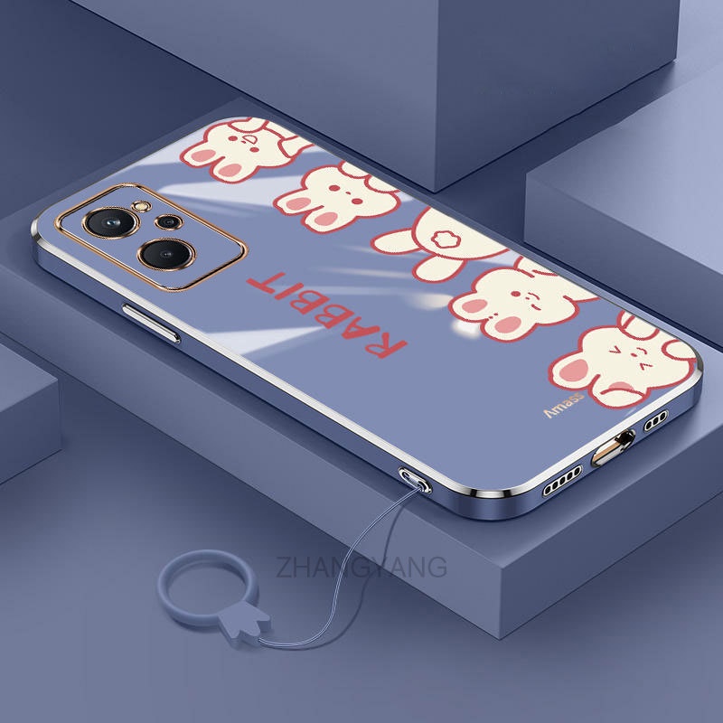 Ốp Điện Thoại TPU Silicon Mạ Màu Chống Rơi Hình Thỏ Nhỏ Dễ Thương Có Dây Đeo Cho Realme 9i