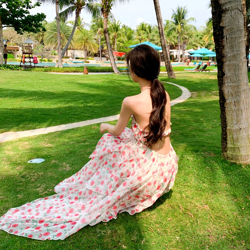 Đầm Hoa Hai Dây Dáng Dài Xẻ Tà Thời Trang Nữ Tính