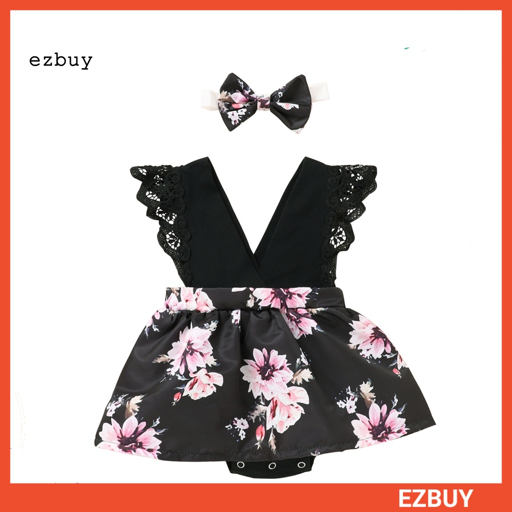 Bộ Đầm Liền Thân Bằng Cotton Họa Tiết Hoa Kèm Băng Đô Thanh Lịch Dành Cho Bé Gái