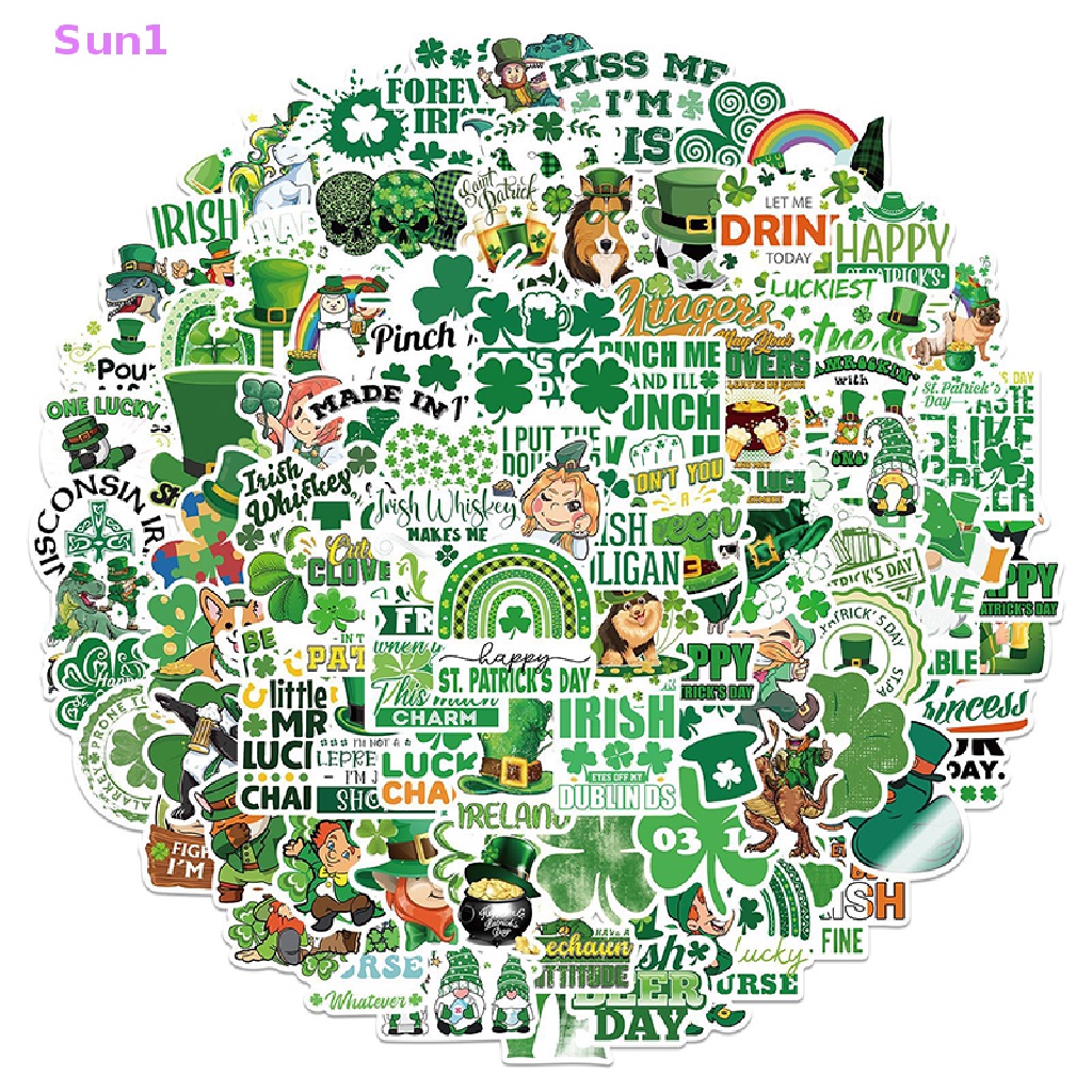 Set 1: 100 Sticker Chống Thấm Nước Dán Trang Trí Lễ Hội Irish Carnival St Patrick