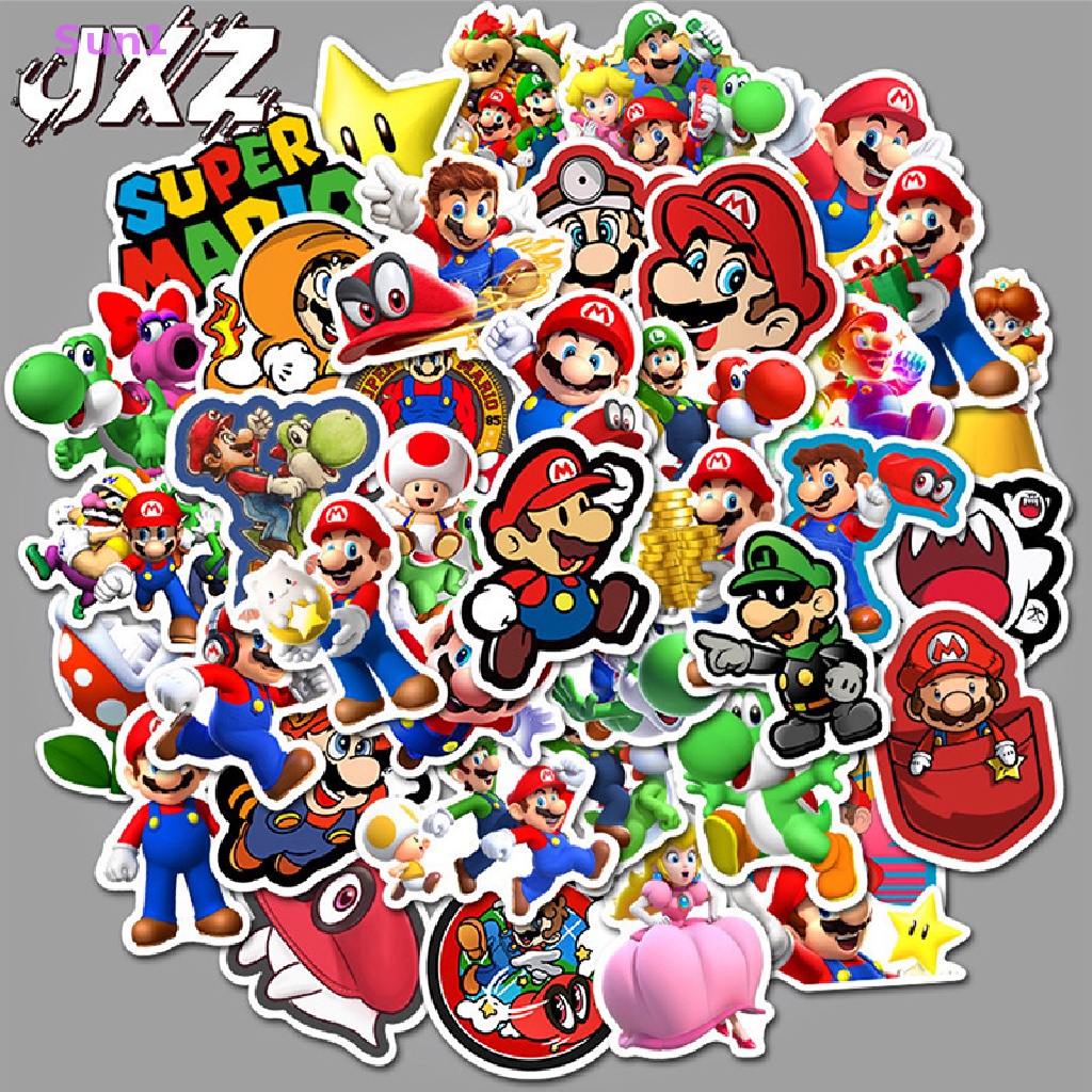 Set 50 Sticker Super Mario Bros Dán Trang Trí Ván Trượt / Laptop / Hành Lý DIY Sun1 >