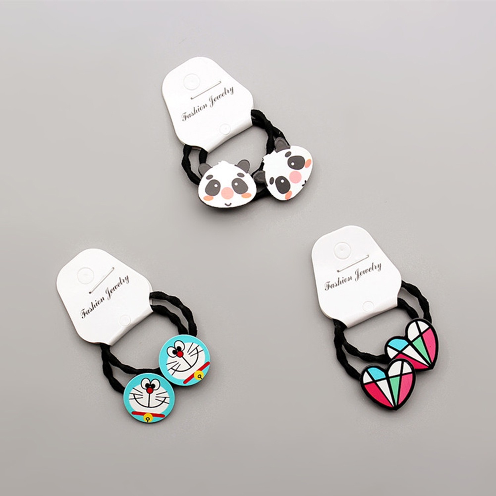 Set 2 Dây Buộc Tóc Cao Su Co Giãn Họa Tiết Hoạt Hình Dễ Thương Cho Bé