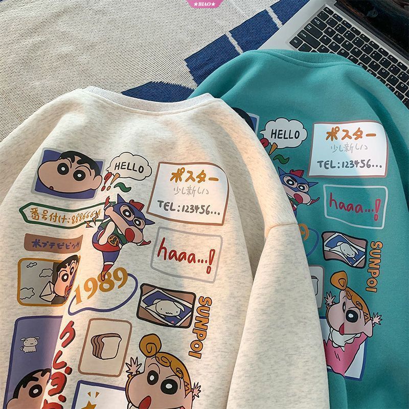 Áo Hoodie Không Tay Dáng Rộng In Hoạt Hình Shin-chan Superman Thời Trang Thu Đông Dành Cho Nam Nữ
