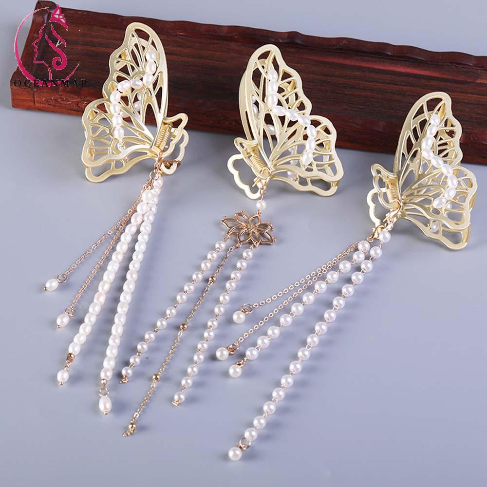 Kẹp Tóc Hình Bướm Đính Ngọc Trai Nhân Tạo Thời Trang Cho Nữ