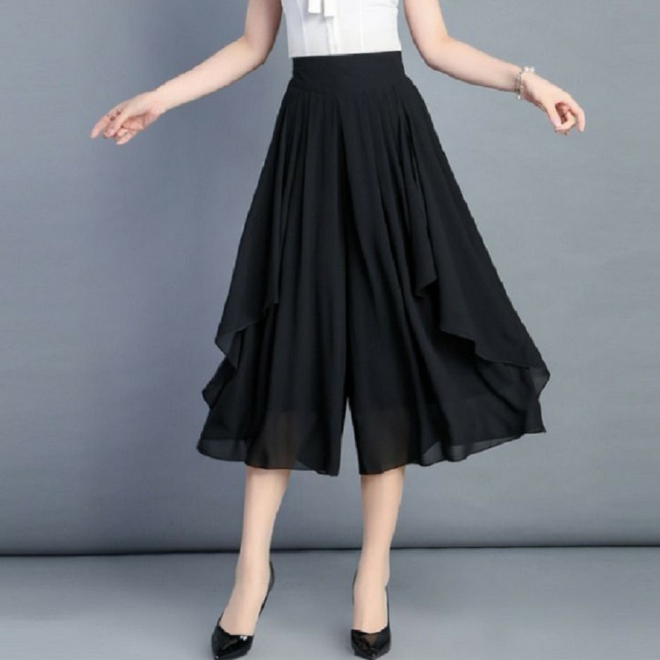 Mùa Hè Nữ Voan Ôm Hơn Nhìn Nửa Chiều Dài Culottes Mỏng Phong Cách 2024 Phong Cách Mới Mùa Hè Crop Quần Ống Rộng Co Giãn Cao Cấp Rời