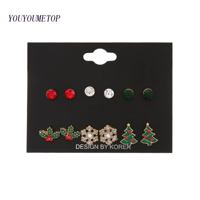 Set 6 Đôi Khuyên Tai Chủ Đề Giáng Sinh Dễ Thương