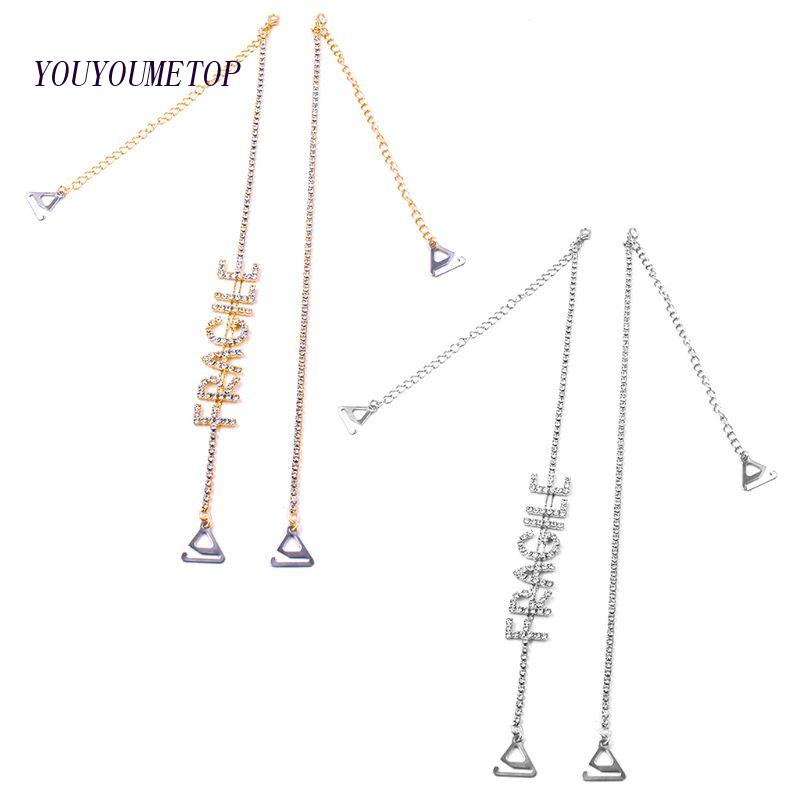 Youyo Dây Áo Ngực Trang Trí Bằng Kim Loại Lấp Lánh Sang Trọng Cho Nữ Bảng Chữ Cái Đính Đá