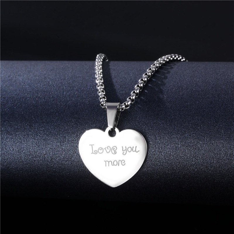 Vòng cổ Bạc Mặt Trái Tim Khắc Chữ Love You More Bằng Thép Không Gỉ Chống Thấm Nước