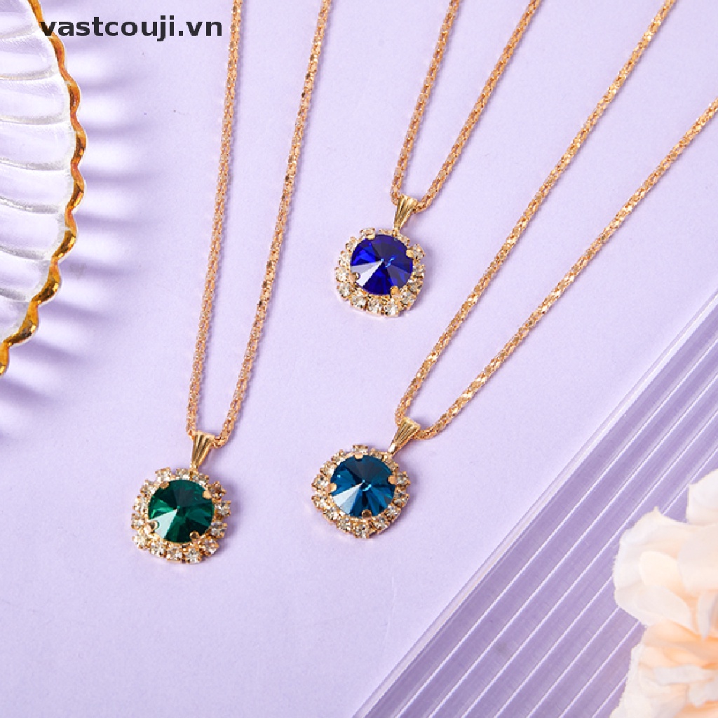 1 Set Vòng cổ + Nhẫn + Bông Tai Pha Lê Tròn Nhiều Màu Phong Cách Hàn Quốc Thời Trang Cho Nữ