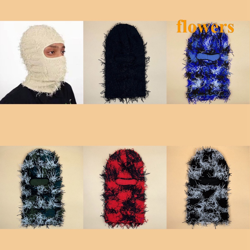Mũ Len Trùm Đầu Kèm Khẩu Trang Giữ Ấm Họa Tiết Hoa Rafah Cho Nam Và Nữ