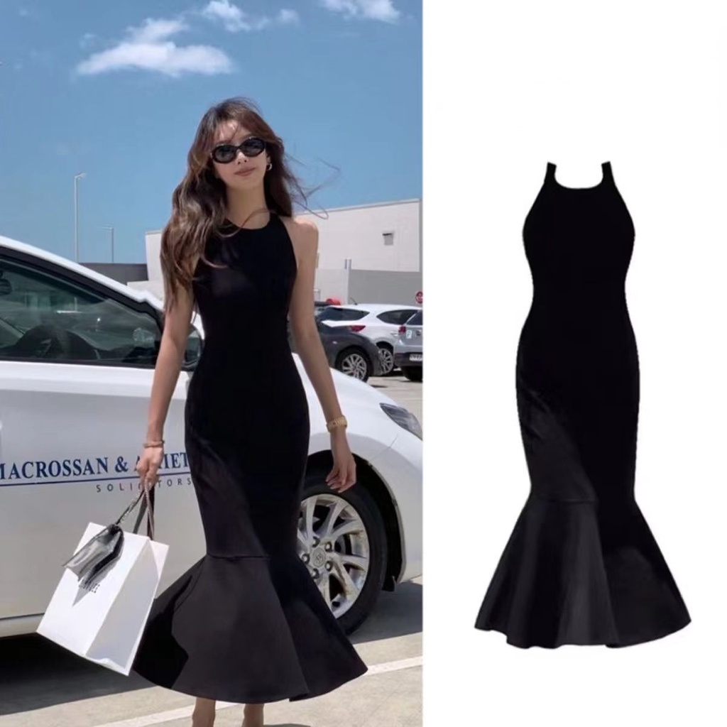 Đầm Đuôi Cá Sát Nách Màu Đen Thời Trang Cho Nữ