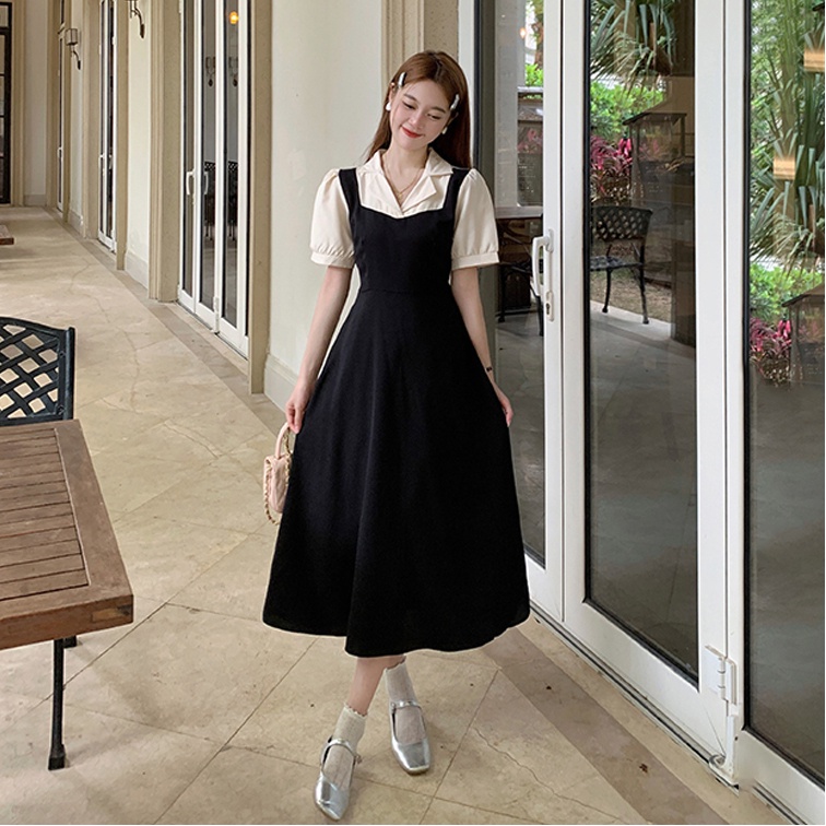 Đầm Chữ A Tay Ngắn Màu Trơn Phong Cách Pháp Thời Trang Mùa Hè Xinh Xắn Cho Nữ