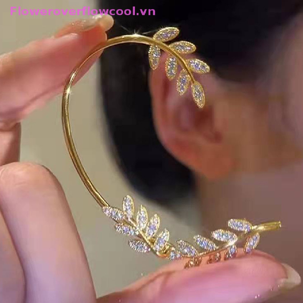Khuyên Tai Dạng Kẹp Hình Lá Đính Đá Lấp Lánh Thời Trang Cho Nữ