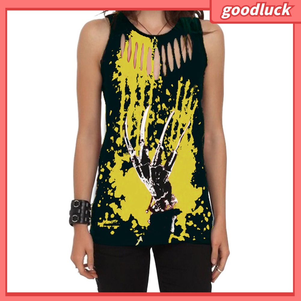 Áo Tank Top Sát Nách In Hình Bàn Tay Đầu Lâu Khoét Lỗ Plus Size Cho Nữ