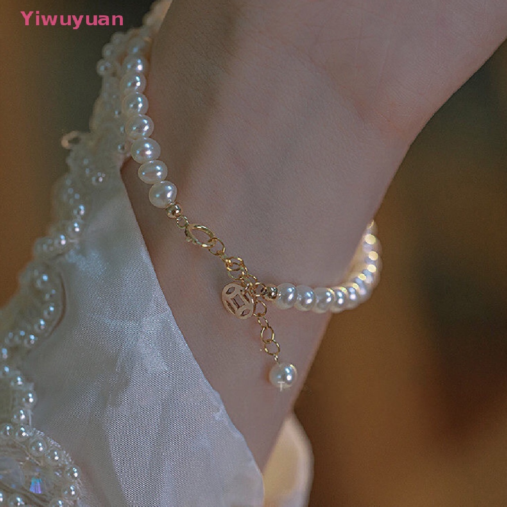 &lt; Yiwuyuan &gt; Vòng Tay Chuỗi Hạt Ngọc Trai Giả Bằng Đồng Rỗng Thanh Lịch Có Thể Điều Chỉnh Phối Tua Rua Dài May Mắn Cho Nữ