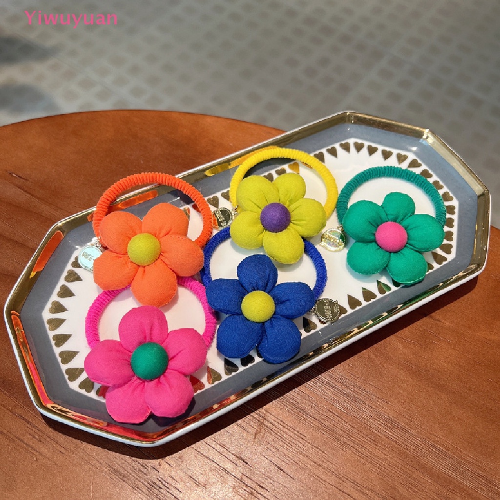 1 Dây Cột Tóc Co Giãn Đính Hoa Màu Trơn Dễ Thương Cho Bé Gái