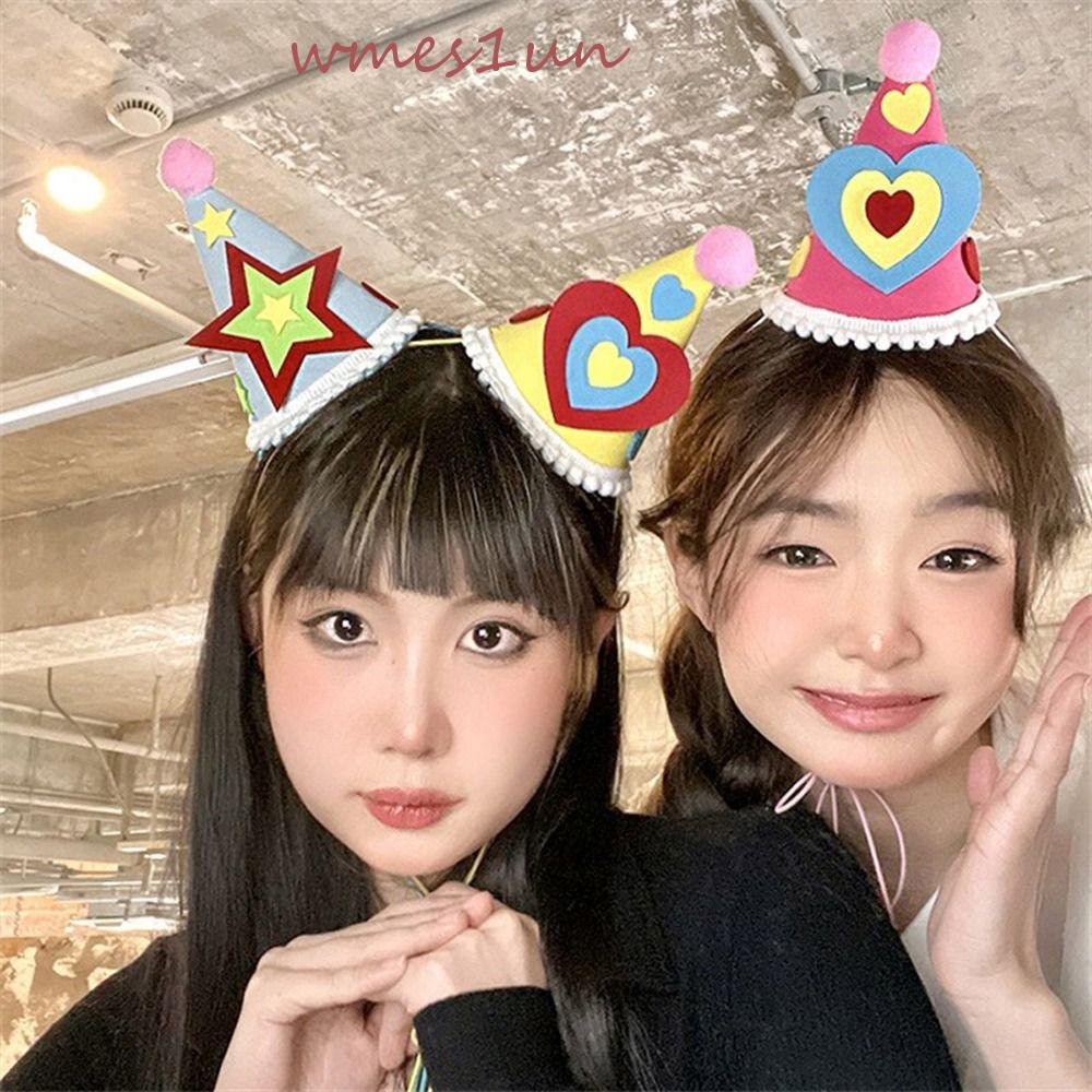 Băng Đô Cài Tóc Hình Ngôi Sao / Trái Tim Phối Bóng Lông Dễ Thương Dùng Làm Đạo Cụ Chụp Ảnh Sinh Nhật