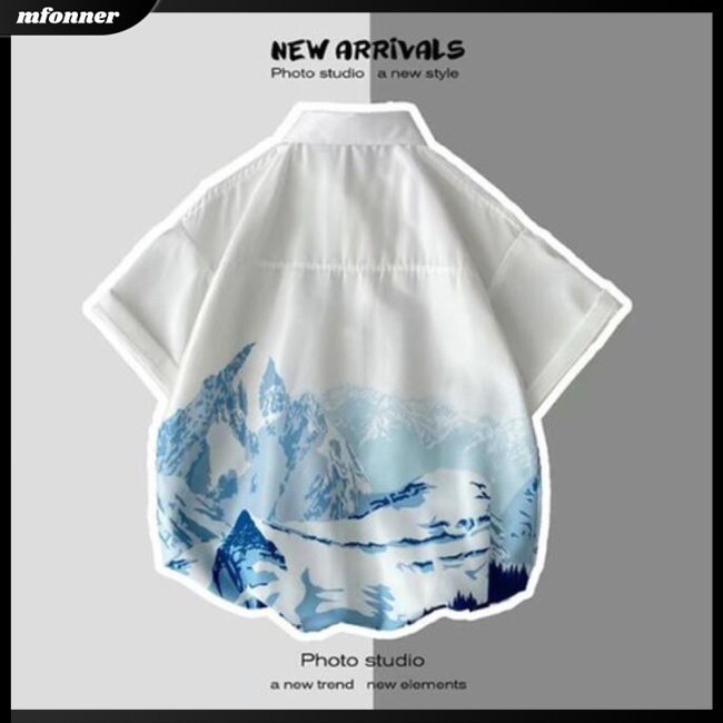 Áo Thun Nam Tay Ngắn Dáng Rộng In Hình Phong Cảnh Thời Trang Mùa Hè
