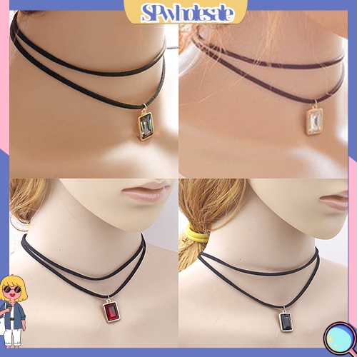 &lt;SPwholesale&gt; Vòng Cổ Choker Ngắn Mặt Vuông Đính Đá Cổ Điển Cho Nữ