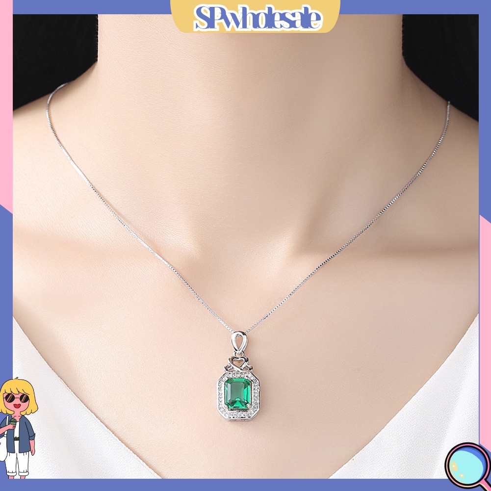 &lt;SPwholesale&gt; Vòng cổ Mặt Đá Zirconia Màu Xanh Lá Cây Thanh Lịch Cho Nữ