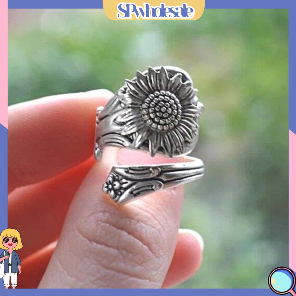 &lt;SPwholesale&gt; Nhẫn Hở Hợp Kim Hình Hoa Hướng Dương Nở Đơn Giản Dễ Phối Đồ Có Thể Điều Chỉnh Cho