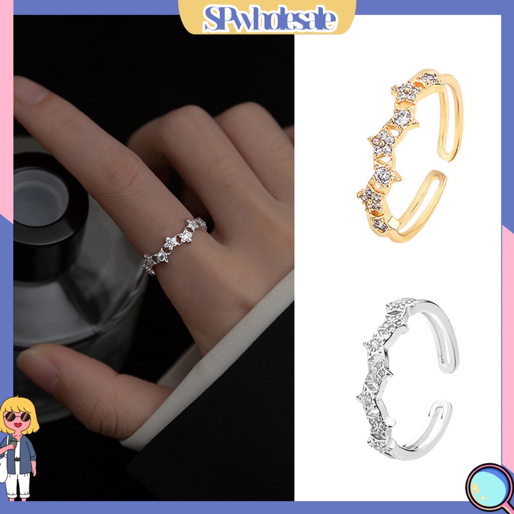 <SPwholesale> Nhẫn Hở Đính Đá Lấp Lánh Dễ Phối Đồ Có Thể Điều Chỉnh Trang Sức Cho Bạn Gái