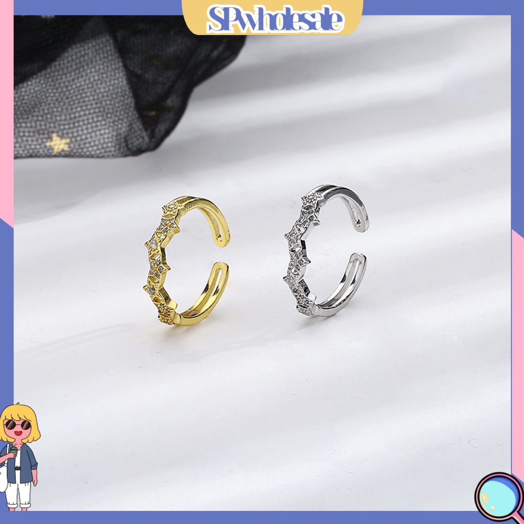 <SPwholesale> Nhẫn Hở Đính Đá Lấp Lánh Dễ Phối Đồ Có Thể Điều Chỉnh Trang Sức Cho Bạn Gái