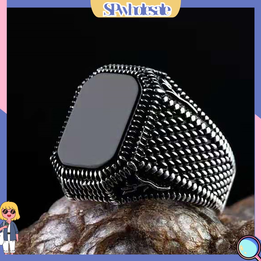 <SPwholesale> Nhẫn Đính Đá Quý Đen Bằng Hợp Kim Sang Trọng Thoải Mái Hợp Thời Trang