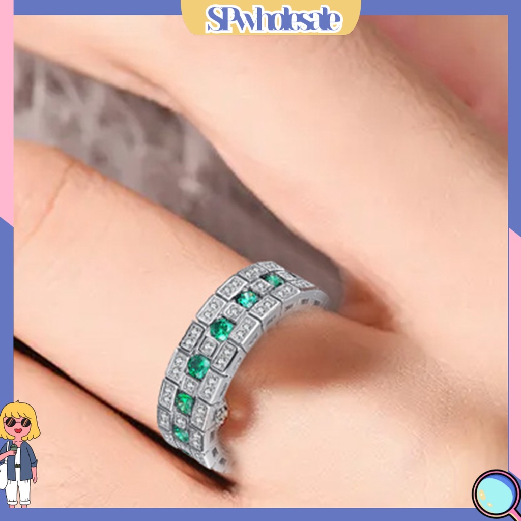 &lt;SPwholesale&gt; Nhẫn Tròn Đính Đá Quý Nhân Tạo Màu Xanh Lá Cây Lấp Lánh Cho Tiệc Cưới Dạ Hội
