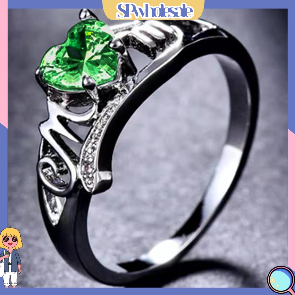 &lt;SPwholesale&gt; Nhẫn Đính Hôn Mạ Điện Mặt Trái Tim Đính Đá Zircon