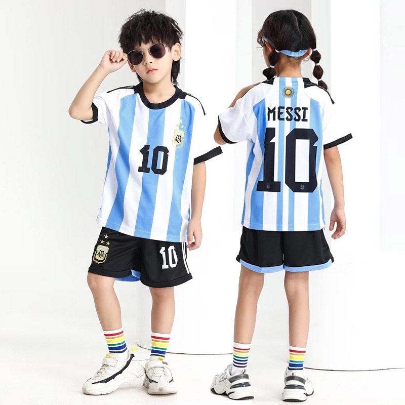 Áo Bóng Đá Số 22-23 World B Argentina Cho Bé Bộ Đồ Đá Banh In Số 10 Messi Cho Bé