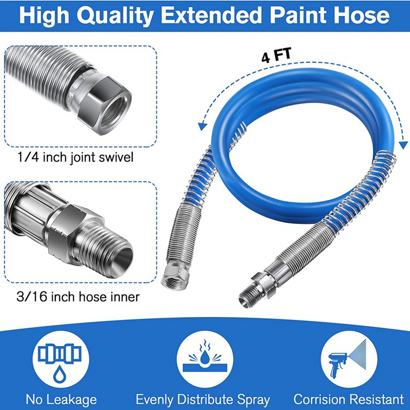 Ống Phun Sơn Áp Suất 3 / 16 Inch 4 Ft 3000 PSI Linh Hoạt