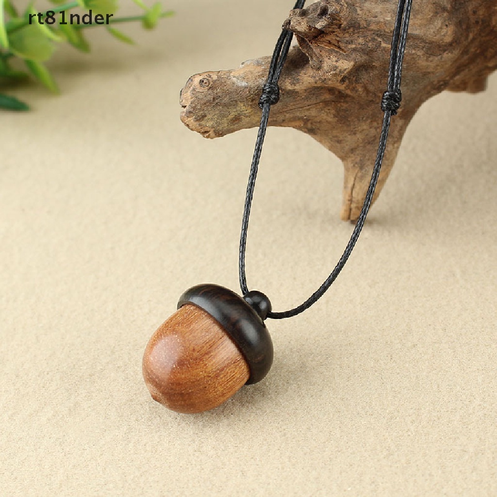 Rt Vòng cổ Gỗ Mun Dáng Dài Mặt Hình Quả Bắp Acorn Có Thể Vặn Được