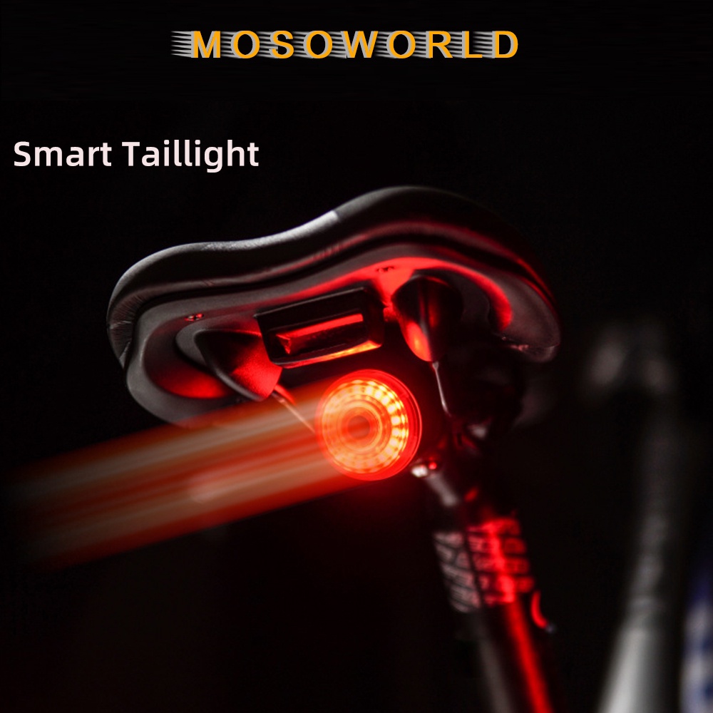 MOSOWORLD Đèn LED Phanh Xe Đạp Thông Minh Cảm Biến Ánh Sáng Chống Thấm Nước Sạc USB
