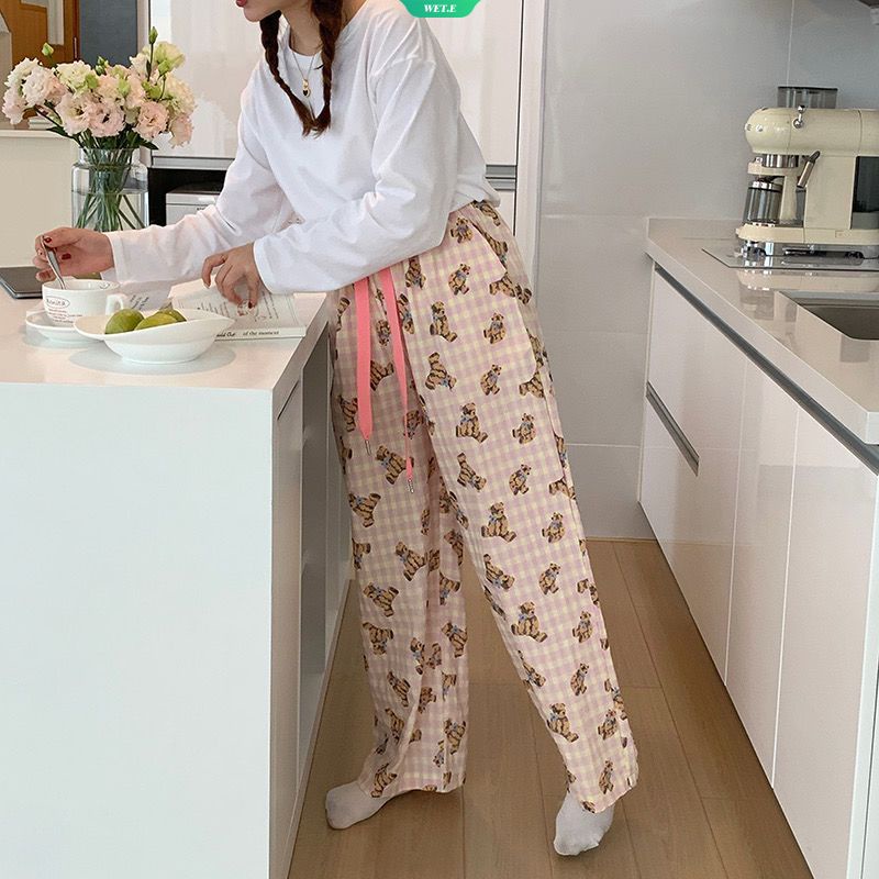 Quần Dài Dáng Rộng Họa Tiết Hoạt Hình Phong Cách Nhật Bản Thời Trang Xuân Thu Cho Nữ