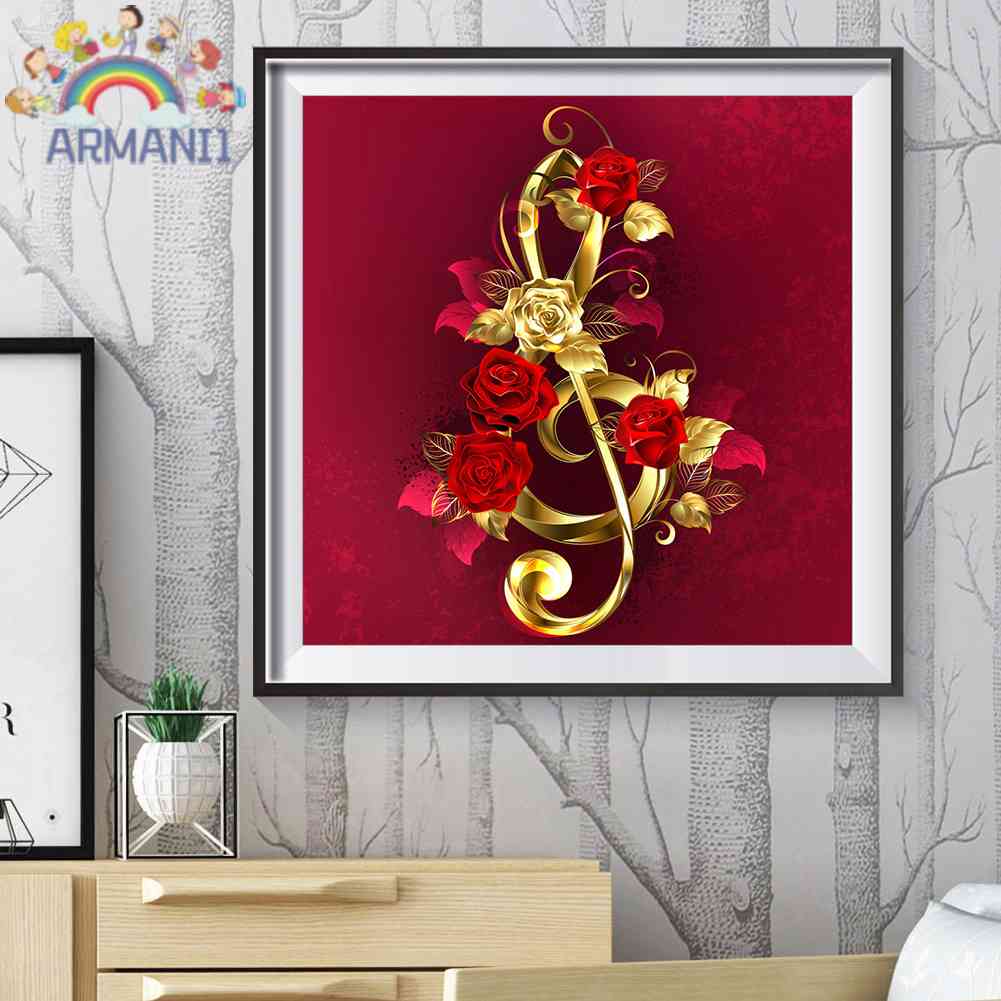 Tranh Đính Đá Kim Cương Toàn Bộ 5D DIY Hình Hoa Hồng Mạ Vàng