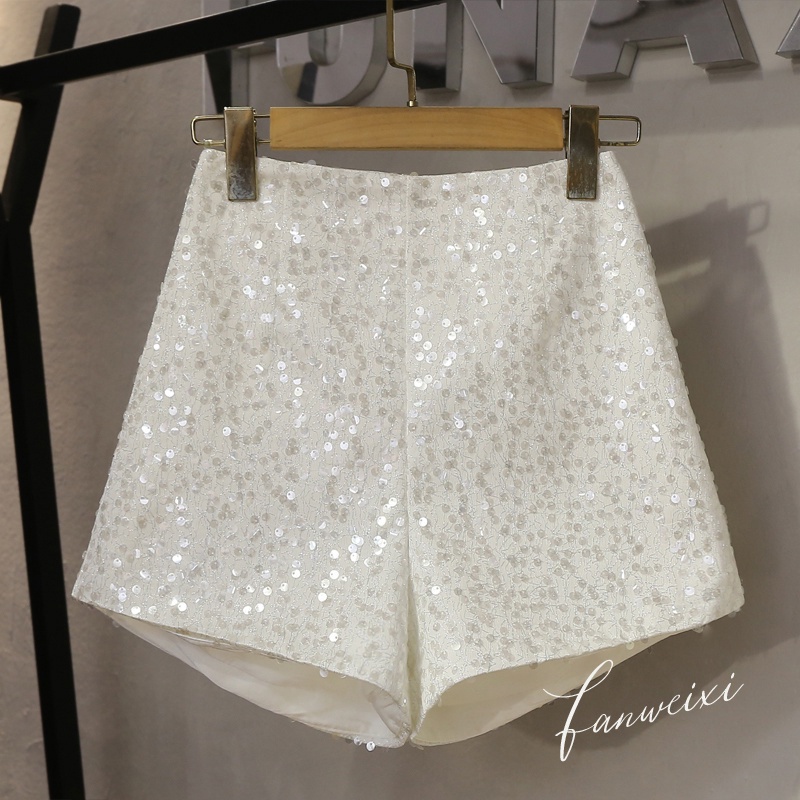 Quần Short Lưng Cao Đính Kim Sa Lấp Lánh Thời Trang Mùa Hè Y2K Quyến Rũ Cho Nữ